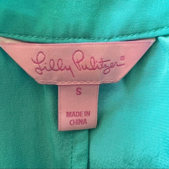 Lilly Pulitzer Rogan silk patterned halter top rainbow colorful aqua 5117 - Picture 11 of 12